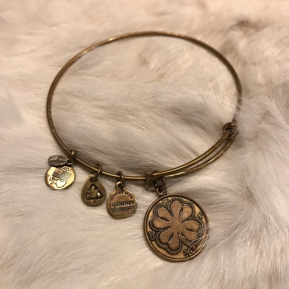 Alex & Ani Lucky Shamrock Charm Goldtone Bangle - Picture 1 of 2